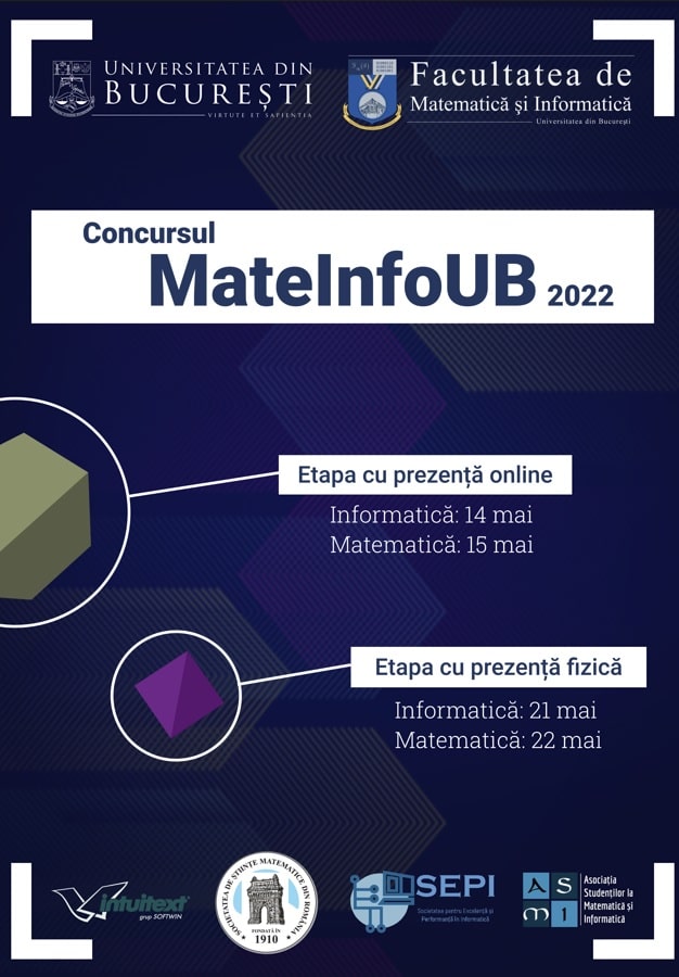 Facultatea de Matematică și Informatică organizează a doua ediție a concursului MateInfoUB