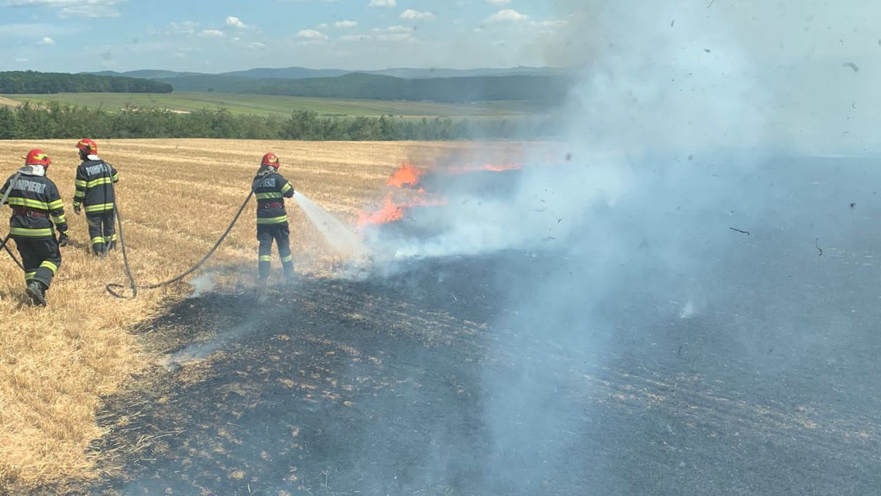 Peste 60 de hectare de mirişte şi 15 hectare de grâu au ars într-un incendiu stins cu greu de pompieri